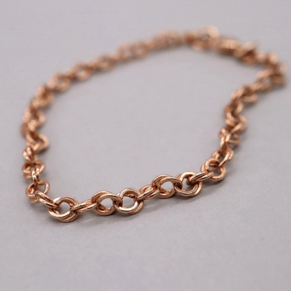 Milor Italy Rose Gold Plated Bronze Double Link Rolo Chain Bracelet 7.25"
